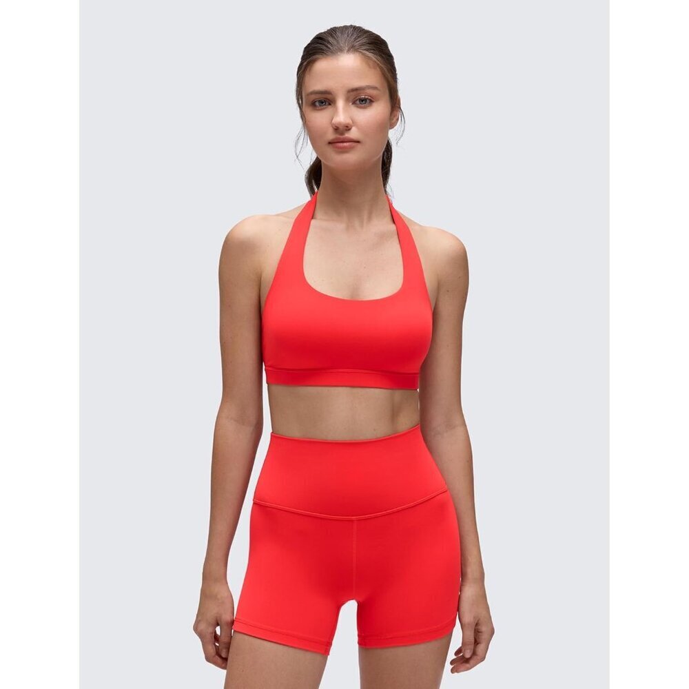 Halter Sports Bra Yoga Crop Top Women's Padded Open Back Low Impact Workout - Picture 2 of 5